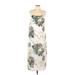 Casual Dress - Midi Scoop Neck Sleeveless: Ivory Floral Dresses - Women's Size Large