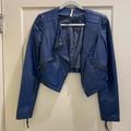 Free People Jackets & Coats | Free People Crop Leather Jacket | Color: Blue | Size: 4