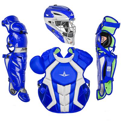 All Star S7 Axis NOCSAE Certified Adult Two Tone Baseball Catcher's Kit Royal/White