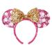 Disney Accessories | Disney Parks Minnie Hot Pink Sequin & White Polka Dot Gold Bow Headband Ears New | Color: Gold/Pink/White | Size: Os