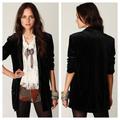 Free People Jackets & Coats | Free People Velvet Blazer In Black Oversized Open Front Boyfriend Jacket Size Xs | Color: Black | Size: Xs