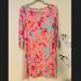 Lilly Pulitzer Dresses | Lilly Pulitzer Sophie Dress Love Birds Gold Buttons Upf 50+ Boat Neck Stretchy | Color: Blue/Pink | Size: S