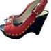 Michael Kors Shoes | Michael Kors Red Peeptoe Wedges With Gold Accents Sz 5 | Color: Red | Size: 5