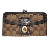 Coach Bags | Coach Signature Brown Canvas Black Leather Turnlock Credit Card Trifold Wallet | Color: Brown/Tan | Size: Os