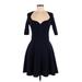 Ted Baker London Casual Dress - Fit & Flare Plunge 3/4 sleeves: Blue Solid Dresses - Women's Size 8