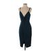 Parker Cocktail Dress - Midi V Neck Sleeveless: Teal Print Dresses - Women's Size 2