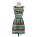 Monteau Casual Dress - A-Line Scoop Neck Sleeveless: Green Aztec or Tribal Print Dresses - Women's Size Small