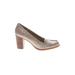 Bandolino Heels: Slip-on Stacked Heel Boho Chic Ivory Solid Shoes - Women's Size 7 - Almond Toe