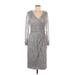Mac Duggal Cocktail Dress - Sheath V Neck 3/4 Sleeve: Gray Solid Dresses - New - Women's Size 8