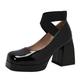 Platform Wedge Sandals for Women Heels Shoes Ladies Casual Single Shoes Chunky Heeled Elasticated Square Head High Heels Sandals Chunky Heeled Shoes (Black, 5.5)