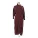 Zara Casual Dress - Midi High Neck 3/4 sleeves: Burgundy Print Dresses - Women's Size X-Large