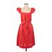 Ann Taylor LOFT Casual Dress - A-Line Square Short sleeves: Red Solid Dresses - Women's Size Small