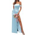 WSEYU Vestidos de dama de honor de sirena para boda con hombros descubiertos, vestidos de fiesta formales de talla grande Light Blue UK32