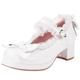 Women Patent Leather Mary Jane Platform Shoes Mid Block Heel Bow Pumps with Buckle Round Toe Sweet Wedding Party Dress Shoes(White,UK Size 9.5)