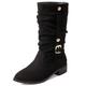 MJIASIAWA Women Winter Pointed Toe Casual Mid Calf Slouch Boots Pull On Equestrian Low Heels Warm Snow Boots Black/HM Size 12 UK/52 Asian