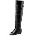 MJIASIAWA Women Winter Fur Lined Warm Over Knee Snow Boots Hidden Heel Wedge Shearling Long Booty Fashion Black Size 4.5 UK/38 Asian