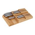 Relaxdays Knife Holder Drawer for 9 Knives and Sharpening Steel, Bamboo Knife Block Lying Down H x W x D: 5.5 x 13 x 40 cm, Natural