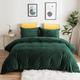 Lanqinglv Crushed Velvet Duvet Cover Set Single Size Dark Green Thermal Flannel Warm Thick Bedding Set With Zipper Closure Winter Quilt Cover and Pillow Case