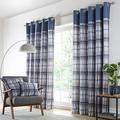 HOMEMAKER BEDDING Curtains Blue Grey eyelet ring top lined tartan check pair (90 x 90 (229x229cm))