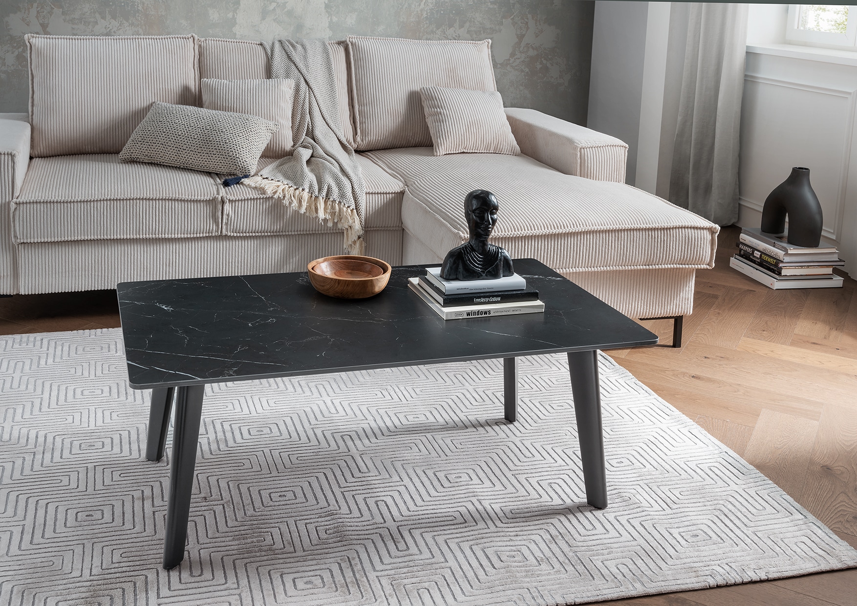 Couchtisch PAROLI, schwarz (schwarz, schwarz marmoriert), B:110cm H:42,5cm T:60cm, Tische, Couchtisch