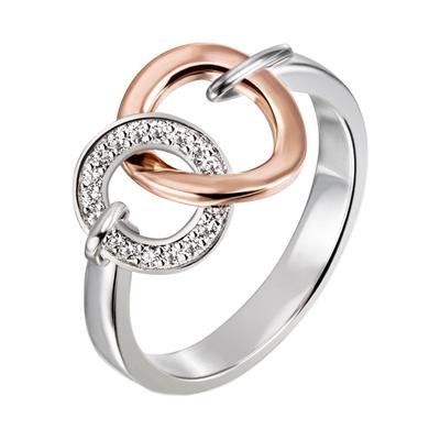 Fingerring JOBO Gr. 56, silber (silber 925, weiß), Fingerringe, Damen, 56, Silber 925 (Sterlingsilber), 925 Silber bicolor vergoldet mit 18 Zirkonia Image
