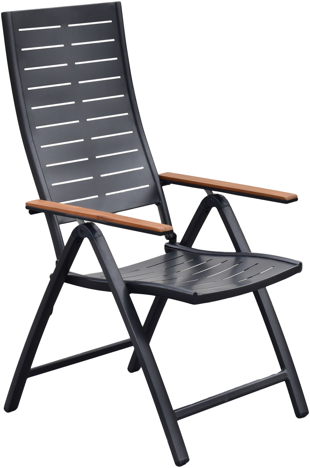 Gartensessel MERXX "»Tinos«", grau (graphit), B:58,5cm H:114,5cm T:67,5cm, Aluminium;Akazienholz, Sessel, klappbar, mit verstellbarer Rückenlehne