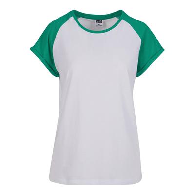 Kurzarmshirt URBAN CLASSICS "Urban Classics Damen Ladies Contrast Raglan Tee", Herren, Gr. 5XL, grün (weiß, ferngrün), 60% Baumwolle, 40% Polyester, mehrfarbig, casual, normal, Rundhals, Kurzarm, Shirts Image