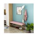 Entryway Bench With Coat Rack 3-IN-1 Hall Tree Shoe Bench Velvet Cushion Coat Stand With 8 Hooks 2 Tier Storage Shelf Metal Frame Easy Assembly (Color : Gold+pink, Size : 80x30x170cm)