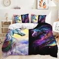 Double Duvet Set Purple Horse Yellow Bedding Double Bed Set Microfiber Soft Duvet Cover Double with Hidden Zipper Closure Duvet Sets Double Bed Double Duvet Cover+Pillow Cases 2 Pack(50x75cm)