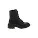 Aqua Boots: Combat Chunky Heel Casual Black Print Shoes - Women's Size 7 1/2 - Round Toe