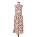 Old Navy Cocktail Dress - A-Line Square Sleeveless: Tan Floral Dresses - Women's Size Large