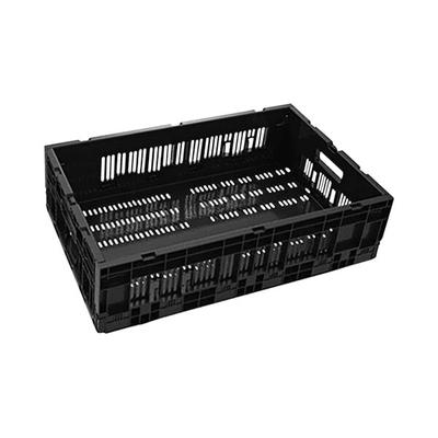 24" x 16" x 6 1/2" Black Collapsible Plastic Lug with Locking Sides