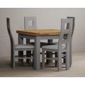 Hampshire 90cm Oak and Light Grey Extending Dining Table With 4 Blue Flow Back Chairs