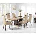 Novara 170cm Brown Pedestal Marble Dining Table With 4 Cream Francesca Chairs