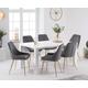Atlanta 160cm White High Gloss Table With 6 Grey Lola Velvet Chairs