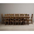 Atlas 180cm Rustic Solid Oak Extending Dining Table With 12 Rustic Rustic Solid Oak X Back Chairs with Rustic Seats