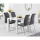 Seattle 120cm White High Gloss Table with 6 Grey Enzo Velvet Chairs