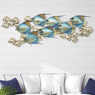 Horizontal Angelfish School with Tangs Wall Sculpture Blue , Blue