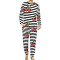 Cherry And Stripes Comfortable Mens Pyjamas Set Round Neck Long Sleeve Loungewear with Pockets 2XL