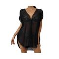 JINGBDO Beach Cover Up Women Bikinis Mesh Cover Up Mini Dress Beach Cover Ups For Swimwear Dress-Black-S