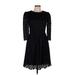 Ann Taylor Cocktail Dress - Party High Neck 3/4 sleeves: Black Solid Dresses - Women's Size 6