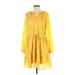 LC Lauren Conrad Casual Dress - A-Line V-Neck Long sleeves: Yellow Dresses - Women's Size X-Small