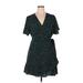 Casual Dress - Wrap V Neck Short sleeves: Green Polka Dots Dresses - Women's Size 1X