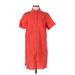 Darling Casual Dress - Shirtdress Collared Short sleeves: Red Solid Dresses - Women's Size X-Small