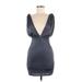 Blue Blush Casual Dress - Mini V Neck Short sleeves: Gray Print Dresses - Women's Size Medium