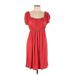 Max Studio Casual Dress Square Short sleeves: Red Solid Dresses - Women's Size Large
