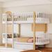 Wood Twin over Twin Bunk Bed with Fence Guardrail and a Big Drawer White