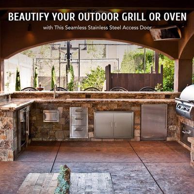 Outdoor Kitchen Doors, 28" W x 19" H Weatherproof 304 Stainless Steel Built in BBQ Double Access Door