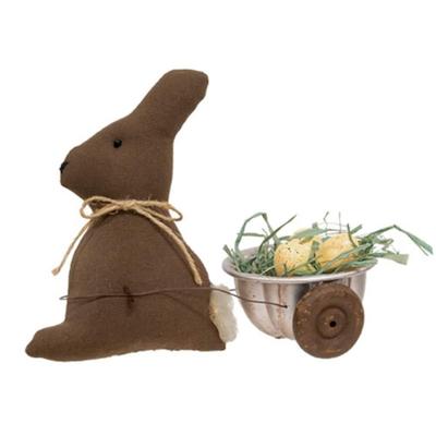 Primitive Stuffed Bunny w/Egg Cart - 7” high by 9” wide by 4” deep