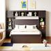 Full Size Platform Bed w/ Espresso Bookcase Headboard and Pull-out Bed